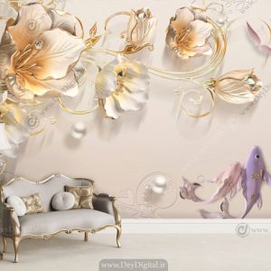 پوستر دیواری سه بعدی گل طلایی ba-2860