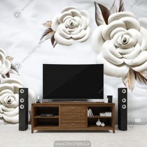 پوستر دیواری پشت تلویزیون گل سفید ba-2886