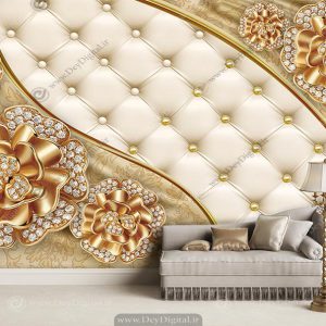 پوستر دیواری گل طلایی نگینی برای پشت تی وی ba-4601