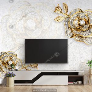 پوستر دیواری لاکچری گل سه بعدی پشت تلویزیون ba-4606