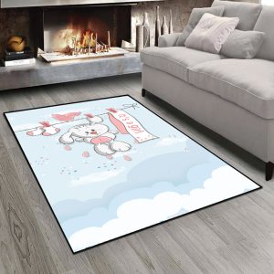فرش چاپی طرح خرگوش عروسکی صورتی زمینه آسمان