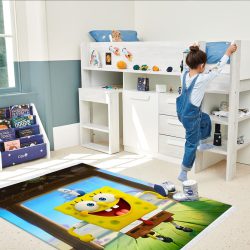 فرشینه چاپی سه بعدی طرح باب اسفنجی درحال دویدن