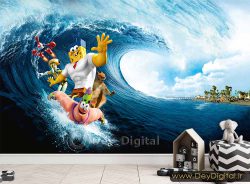 پوستر دیواری باب اسفنجی ورزشکار در حال موج سواری