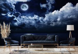 کاغذ دیواری آسمان ابری و ماه ba-5851