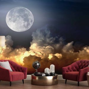 کاغذ دیواری سه بعدی آسمان ابری و ماه ba-5852