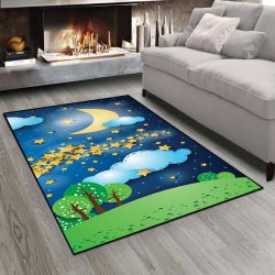فرش چاپی اتاق نوزاد طرح ماه و آسمان شب پر ستاره