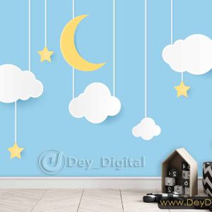 کاغذ دیواری سه بعدی ماه و ستاره ba-5913