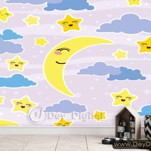 کاغذ دیواری سه بعدی ماه و ستاره ba-5916
