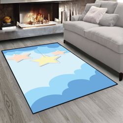 فرش چاپی اتاق نوزاد طرح گرافیکی ابر های آبی و ستاره