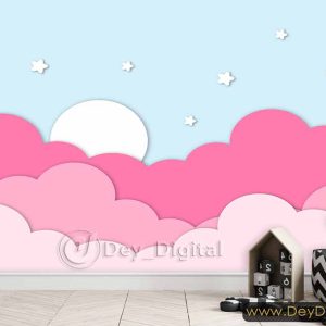 کاغذ دیواری سه بعدی ابر صورتی ba-5931