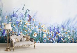 پوستر دیواری دشت گل و پروانه ba-6007