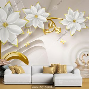 پوستر سه بعدی طرح گل سفید طلایی
