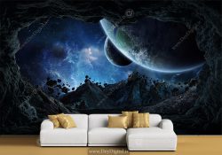 پوستر دیواری کره و سیاره ها در آسمان شب