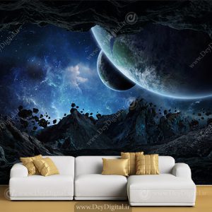 پوستر دیواری کره و سیاره ها در آسمان شب