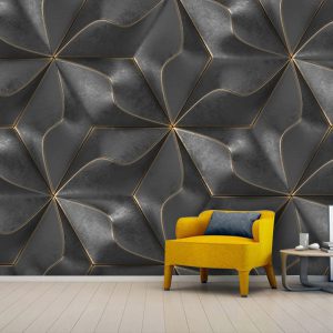 پوستر دیواری سه بعدی مدرن با نقش هندسی گل رنگ مشکی طلایی