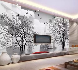 کاغذ دیواری سه بعدی درختان سیاه سفید