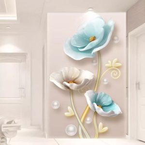 پوستر دیواری گل های ابی و طلایی