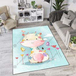 فرش چاپی طرح کودکانه زرافه و گل