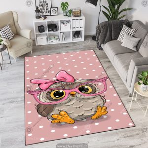 فرش چاپی طرح عروسکی جغد با عینک صورتی