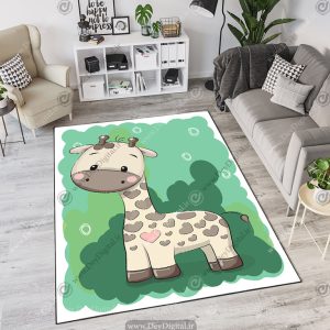فرش چاپی طرح عروسکی زرافه زمینه سبز