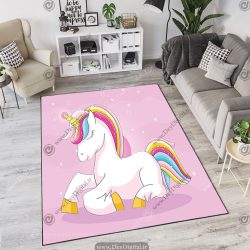 فرش چاپی طرح اسب تک شاخ با یال های رنگی