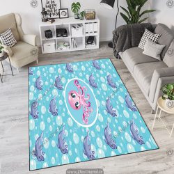 فرش چاپی طرح بچگانه هشت پا و دلفین