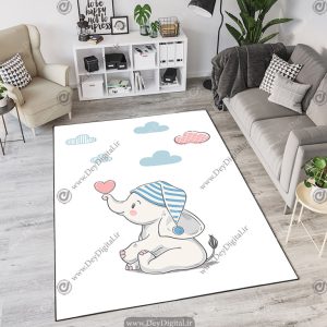 فرش چاپی طرح عروسکی فیل با کلاه راه راه