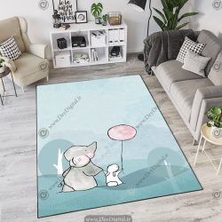 فرش چاپی طرح عروسکی فیل و خرگوش بادکنک