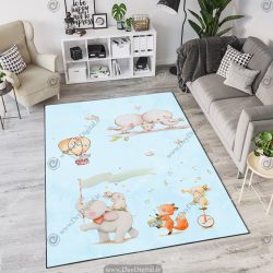 فرش چاپی طرح کودکانه فیل و روباه و خرگوش