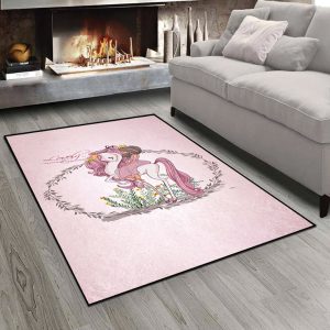 فرشینه طرح دخترانه یونیکورن زمینه صورتی