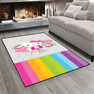 فرش چاپی طرح کیتی و زنگین کمان