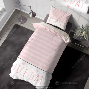 روتختی دخترانه طرح سفید صورتی راه راه