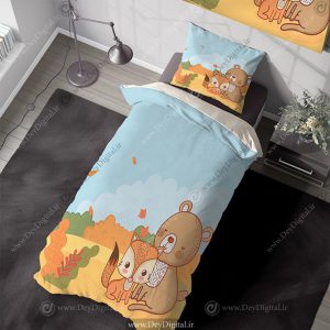 روتختی سه بعدی کودکانه طرح خرس و روباه عروسکی قهوه ای