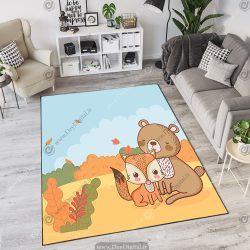 فرش چاپی بچگانه طرح عروسکی خرسی و روباه