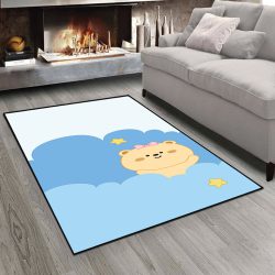 فرش اتاق نوزاد طرح خرسی در میان ابر های آبی ستاره دار