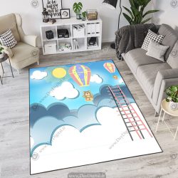 فرش چاپی طرح بچگانه خرسی بالون ابر و خورشید