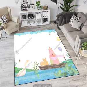 فرش چاپی طرح عروسکی اردک و خرس در رودخانه