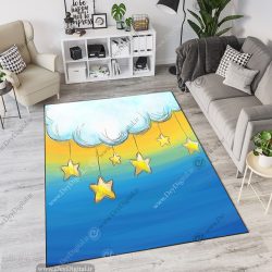 فرش چاپی اتاق کودک طرح ستاره های آویزان از ابر