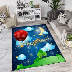 فرش چاپی طرح آسمان شب و ماه و ستاره