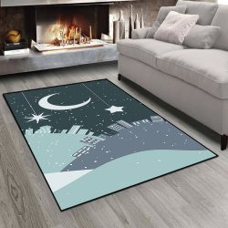 فرشینه چاپی طرح کودکانه هلال ماه و ستاره و اسمان شب
