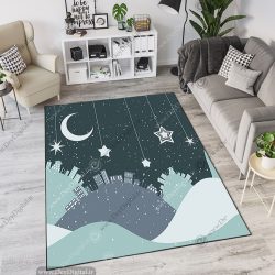 فرش چاپی طرح کودکانه ماه و ستاره و آسمان شب