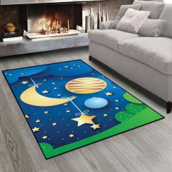 فرش چاپی طرح کودکانه ماه و ستاره و سیاره مشتری