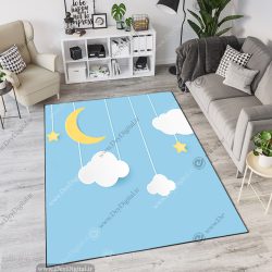 فرش چاپی طرح ماه و ابر و آسمان آبی
