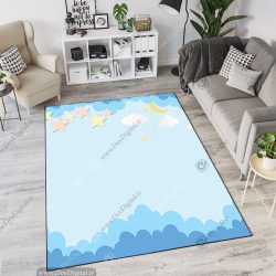 فرش چاپی طرح کودکانه ساده ماه و ستاره