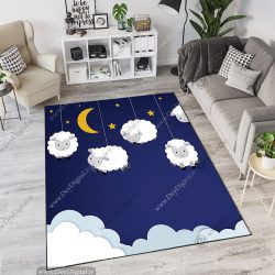 فرش چاپی اتاق کودک طرح ماه و ستاره و گوسفند