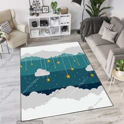 فرش چاپی طرح آسمان شب و ستاره و ابر