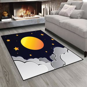 فرشینه اتاق نوزاد طرح ماه و ستاره و ابر زمینه تیره