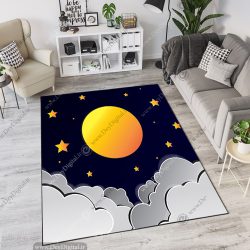 فرش چاپی اتاق بچه طرح ماه و ستاره و ابر