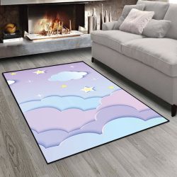فرش چاپی اتاق نوزاد طرح ابر های رنگی و ستاره
