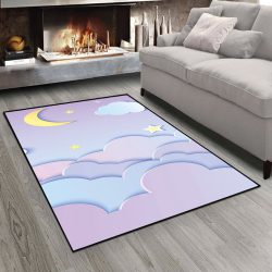 فرش چاپی طرح کودکانه ابر های رنگی و ماه و ستاره